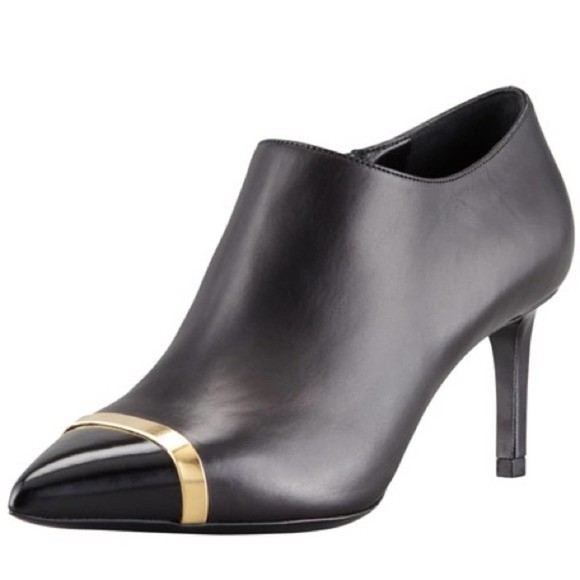 Saint Laurent Pointed Cap Toe Mid Heel Boots with Gold Accent Size 39.5 - Picture 2 of 16